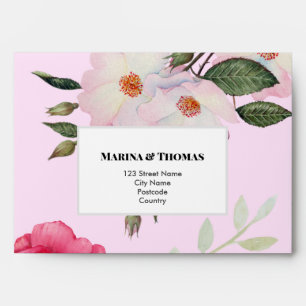 Wedding RSVP Watercolor Pink Roses Envelope