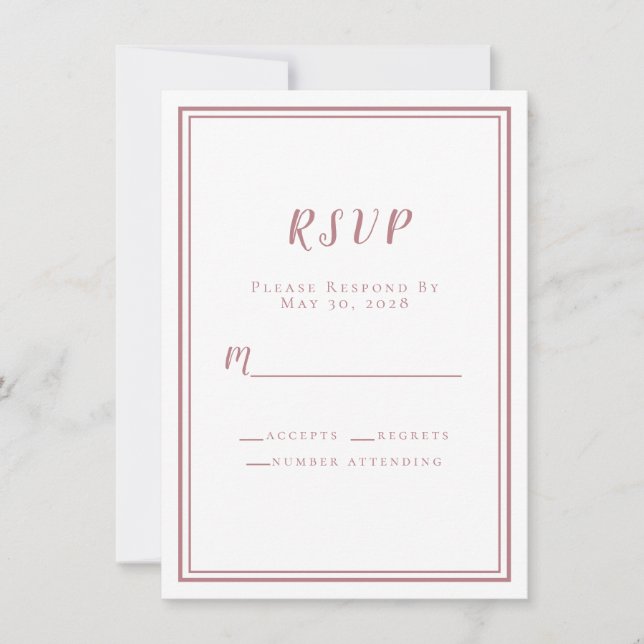 Wedding RSVP White & Dusty Rose Simple Minimalist (Front)