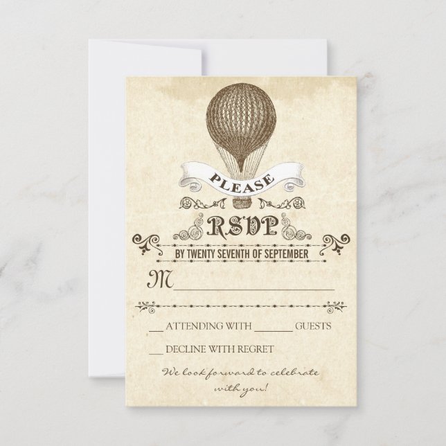 Wedding RSVP with romantic vintage hot air balloon (Front)