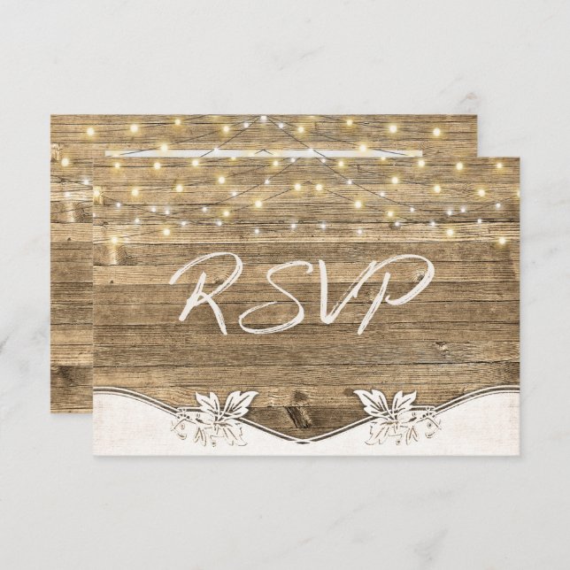 wedding RSVP- wood and glowing lights Invitation (Front/Back)