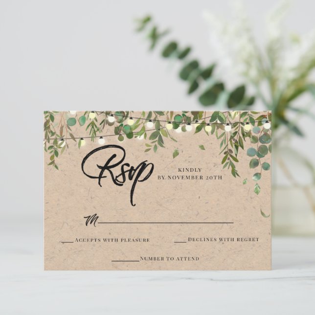 Wedding Rustic Botanical Greenery RSVP Card (Standing Front)
