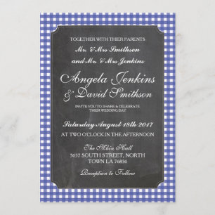 Wedding Rustic Chalk Blue Check Invitation