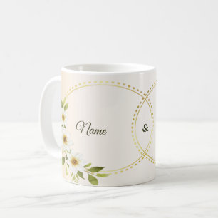 Wedding Rustic Golden Geometric White Floral Peach Coffee Mug