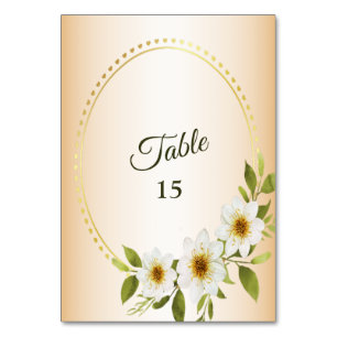 Wedding Rustic Golden Geometric White Floral Peach Table Number