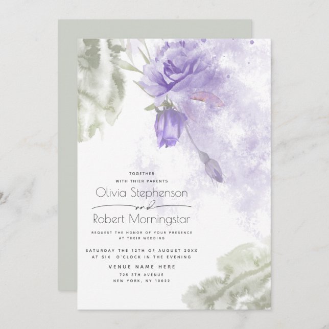 Wedding | Rustic Lilac Purple Floral  Invitation (Front/Back)