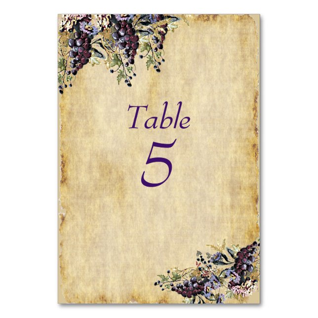 Wedding Rustic Paper, Vineyard, Winery, Custom Table Number (Front)