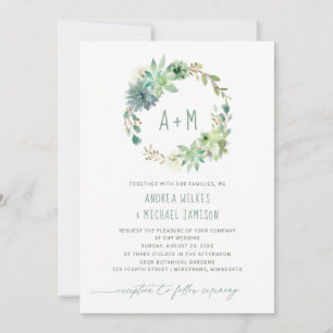 Wedding Rustic Succulents Cactus Watercolor Wreath Invitation