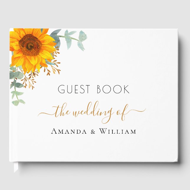 Wedding rustic sunflower eucalyptus monogram guest book (Front)