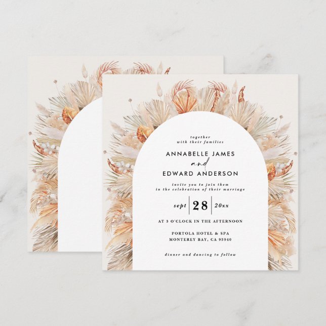 Wedding rustic terracotta pampas grass botanical save the date (Front/Back)