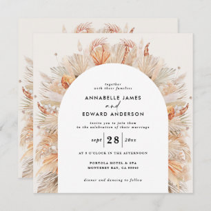 Wedding rustic terracotta pampas grass botanical save the date