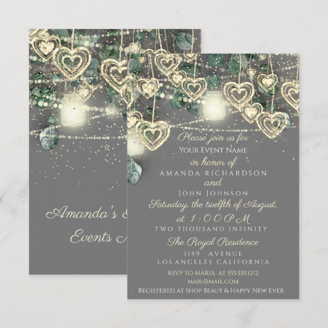 Wedding Rustic Wood Gold Grey Grey Anniversary Invitation (Front/Back)
