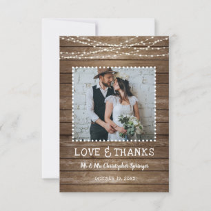 Wedding Rustic Wood LOVE & THANKS String Lights Thank You Card