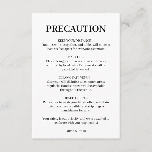 Wedding Safety Covid Guidelines Card (Front)