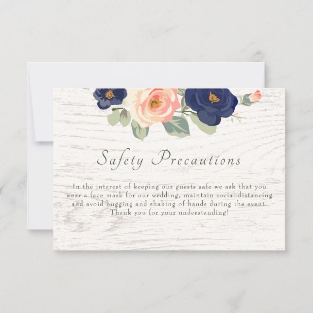 Wedding Safety Precauctions Rustic Navy Blue Peach RSVP Card (Front)