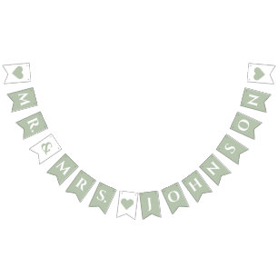 Wedding Sage Green 7 Letter Name Mr. & Mrs. Hearts Bunting