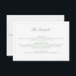 Wedding Sage Green Crest Monogram Details Card<br><div class="desc">Formal & elegant sage green floral crest monogram wedding details enclosure card.</div>