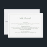 Wedding Sage Green Crest Monogram Details Card<br><div class="desc">Formal & elegant sage green floral crest monogram wedding details enclosure card.</div>