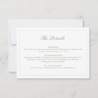 Wedding Sage Green Crest Monogram Details Card