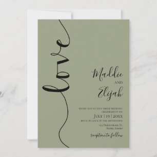 Wedding, Sage Green, Elegant, Simple, Typography, Invitation