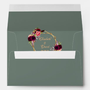 Wedding sage green gold geometric burgundy florals envelope