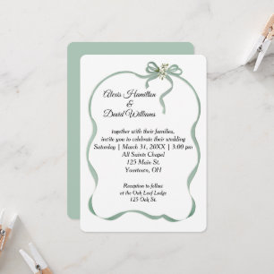 Wedding Sage Green Ribbon Frame and Bow Invitation
