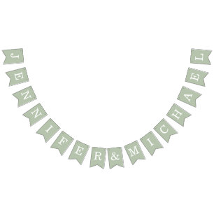 Wedding Sage Green Simple Bride & Groom Names Bunting