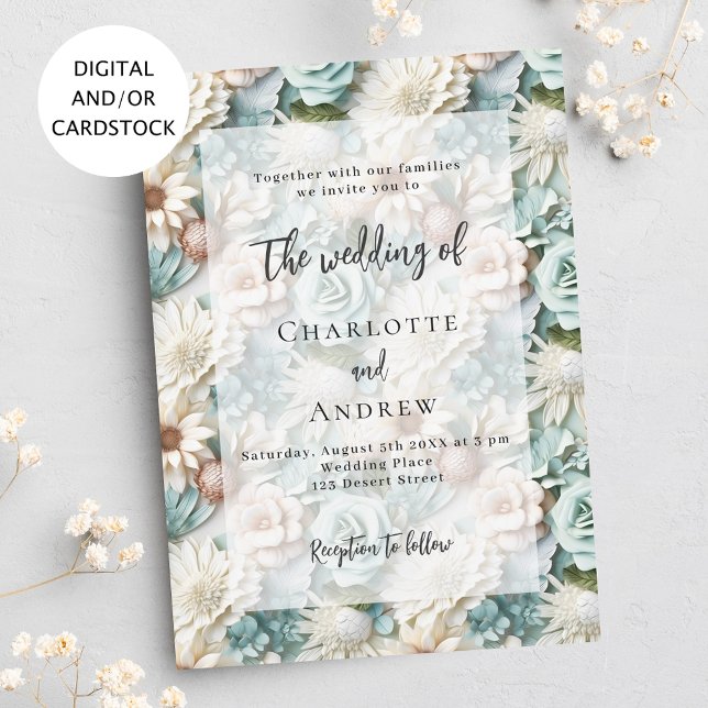 Wedding sage green white florals elegant invitation (Creator Uploaded)