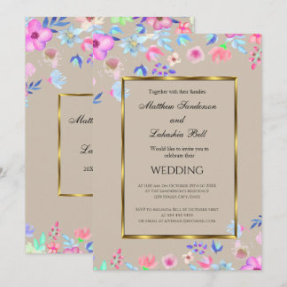 Wedding Sand Colour Floral Modern Elegant Invitation