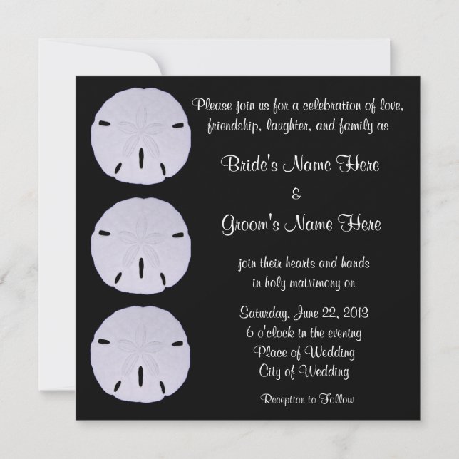 Wedding Sand Dollar Black and White Customisable Invitation (Front)