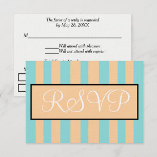 Wedding Sand Seafoam Blue Pink Stripes RSVP Card