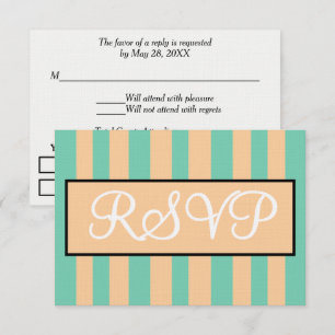 Wedding Sandy Beach Seafoam Green Cabana Stripes RSVP Card