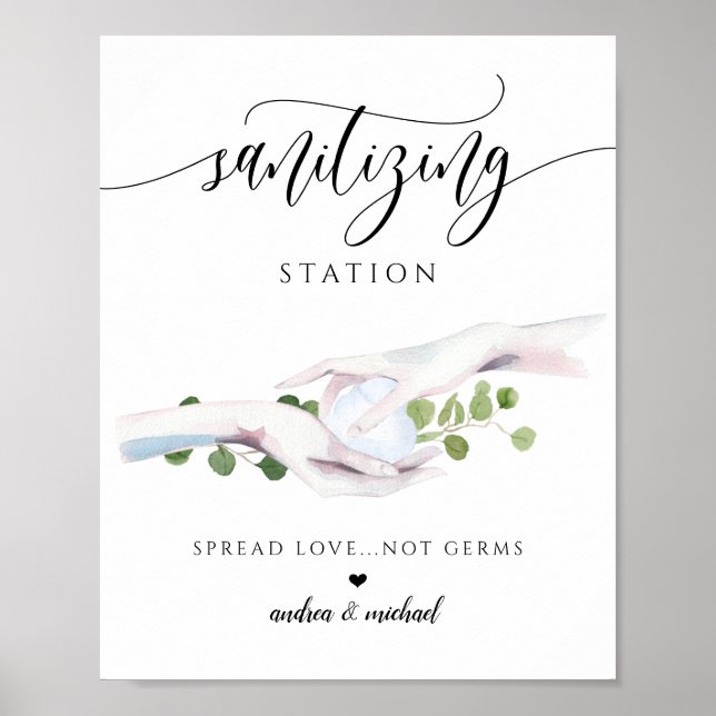 Wedding Sanitizing Station Sign PPE Watercolor (Front)