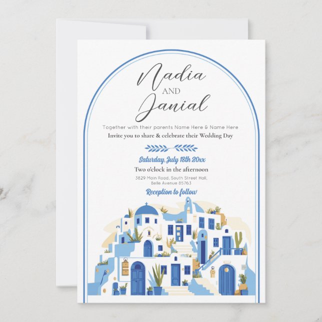Wedding Santorini Greece Ceremony Greek Invitation (Front)
