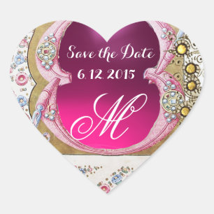 WEDDING SAVE DATE FLORAL PARCHMENT GEMSTONE HEART STICKER