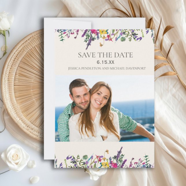 Wedding Save Date Photo Watercolor Wildflowers Save The Date (Watercolor wildflowers wedding Save the Date photo card)