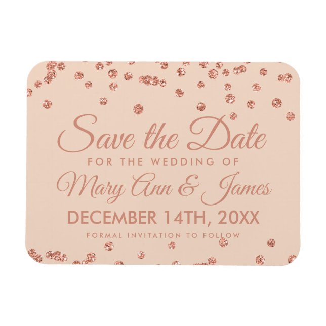 Wedding Save Date Rose Gold Glitter Confetti Blush Magnet (Horizontal)
