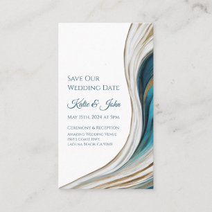 Wedding Save our Date- Modern Blue and Gold- Business Card