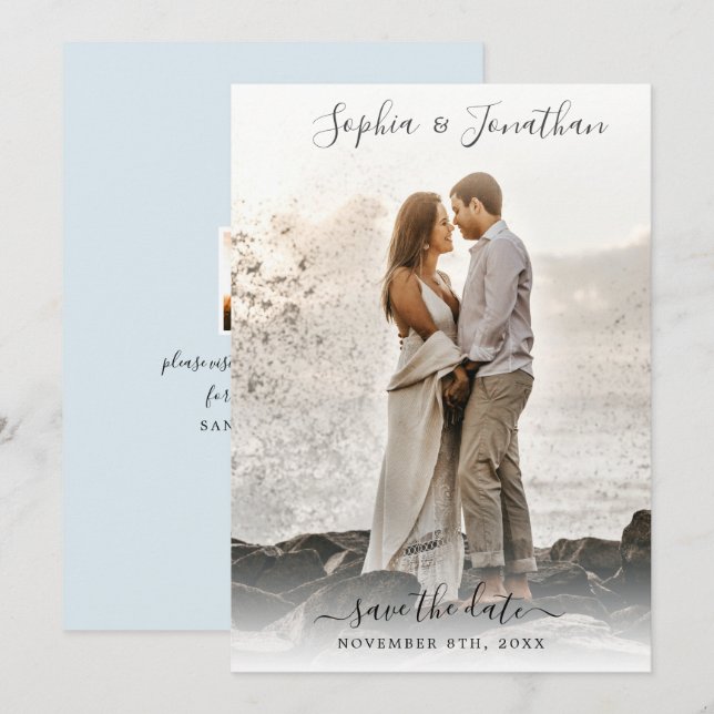 Wedding Save the Date 2 Photos Pretty Script Font Invitation (Front/Back)
