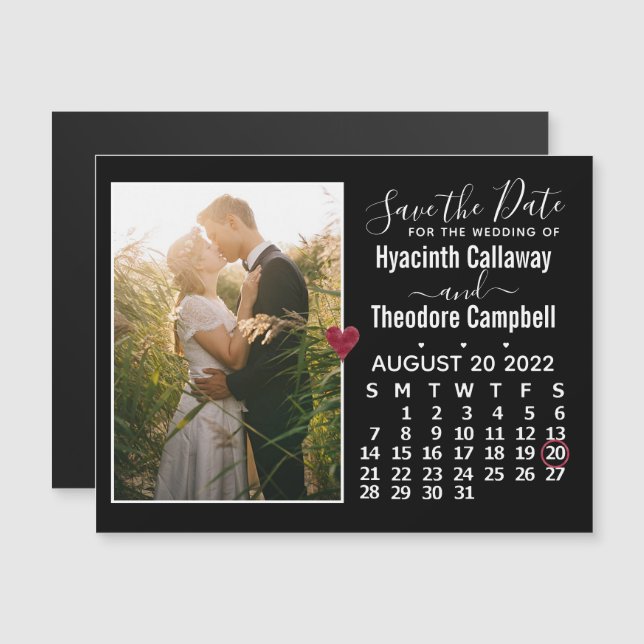 Wedding Save the Date August 2022 Calendar Photo Magnetic Invitation (Front/Back)