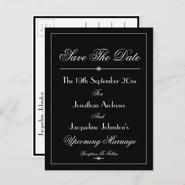 Wedding Save The Date B & W Elegant Chic  Invitation Postcard (Front/Back)