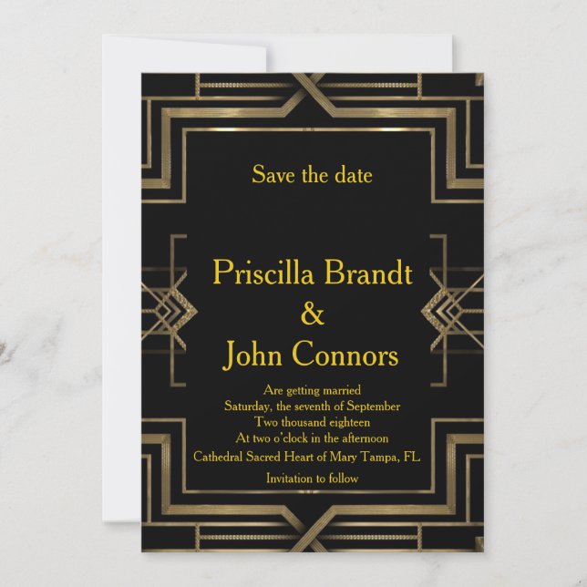 Wedding Save the Date, black & gold, great-Gatsby Invitation (Front)