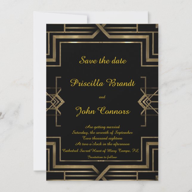 Wedding Save the Date,black,great-Gatsby,script Date (Front)