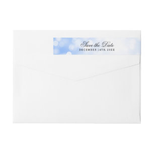 Wedding Save The Date Blue Glitter Lights Wrap Around Label