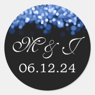 Wedding Save The Date Blue Lights Classic Round Sticker