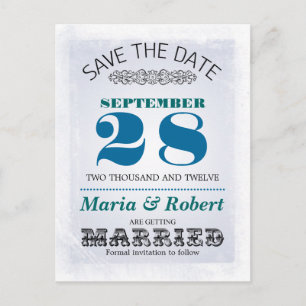 wedding save the date blue vintage postcards
