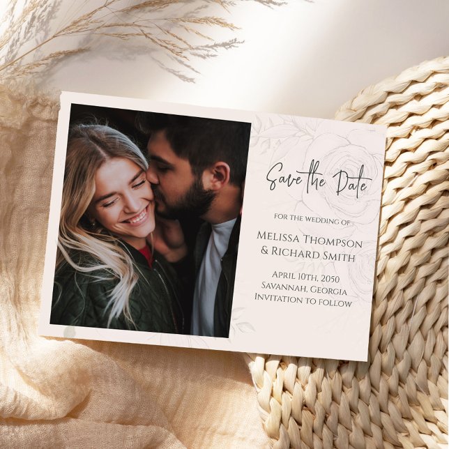 Wedding Save the Date Blush Floral (Elegant floral photo save the date card with stylish calligraphy script. )