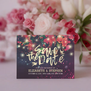 Wedding Save The Date Burgundy Floral Purple Light Announcement Postcard