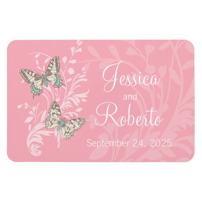 Wedding save the date butterflies pink magnet (Horizontal)