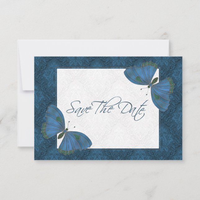 Wedding Save the Date Butterfly Brocade blue (Front)