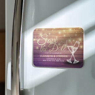 Wedding Save The Date Champagne Glasses Wood Light Magnet